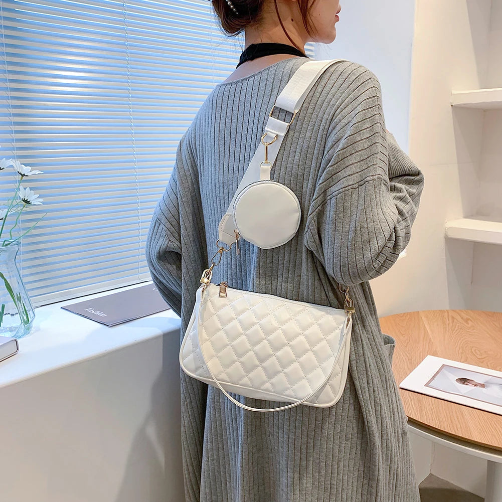 Retro Lattice Pattern Shoulder Bag for Women Round Purse