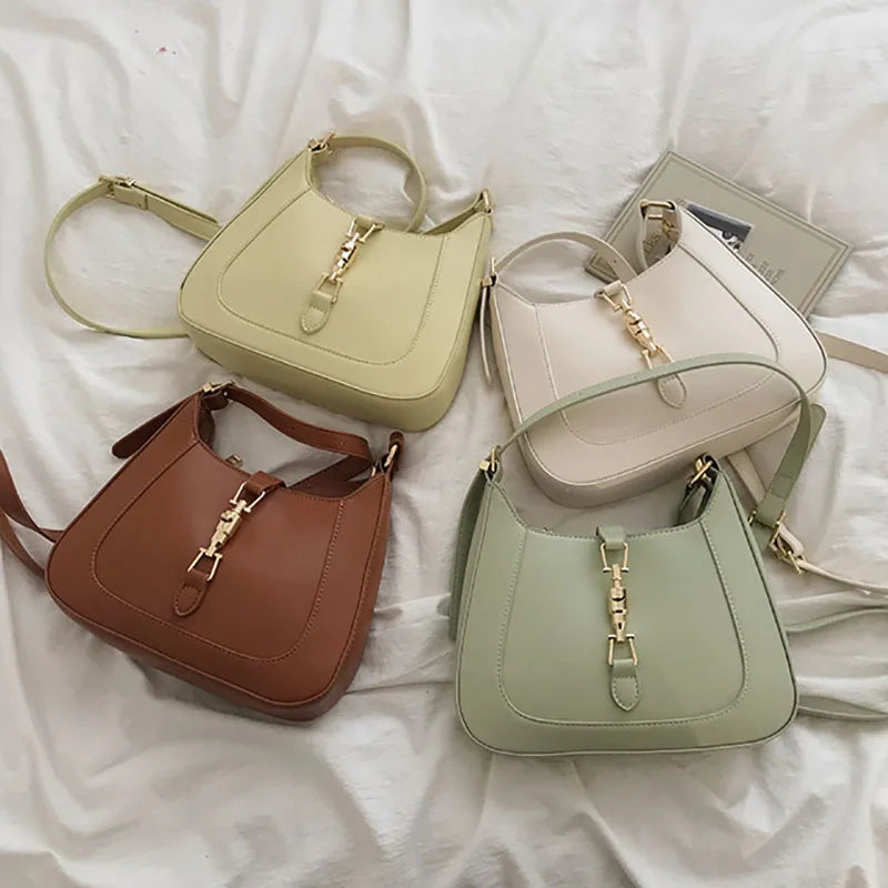Women Shoulder Bag Soft PU Leather Solid Handbags Casual Zipper