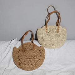 Women Shoulder Bag Summer Straw Woven Hollow out Round Crossbody Bag