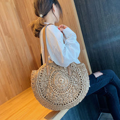 Women Shoulder Bag Summer Straw Woven Hollow out Round Crossbody Bag