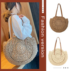 Women Shoulder Bag Summer Straw Woven Hollow out Round Crossbody Bag