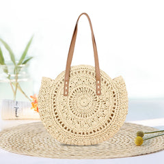 Women Shoulder Bag Summer Straw Woven Hollow out Round Crossbody Bag