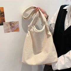 Winter Crochet Shoulder Bag for Women, Casual Solid Handbag for Shopping