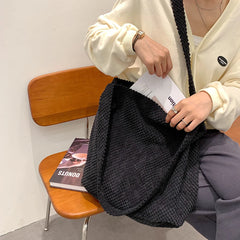 Winter Crochet Shoulder Bag for Women, Casual Solid Handbag for Shopping