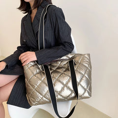 Women Shoulder Bag Winter Quilted Handbag Casual Large Capacity Shopping Tote
