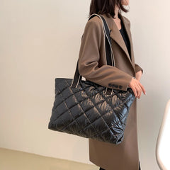Women Shoulder Bag Winter Quilted Handbag Casual Large Capacity Shopping Tote