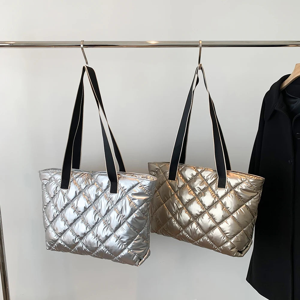 Women Shoulder Bag Rhombic Lattice Quilted Handbag Large Capacity Tote