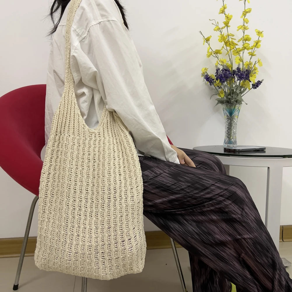 Woven Knitted Shoulder Bag Large Tote Travel Beach Shopping Bag P