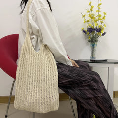 Woven Knitted Shoulder Bag Large Tote Travel Beach Shopping Bag P