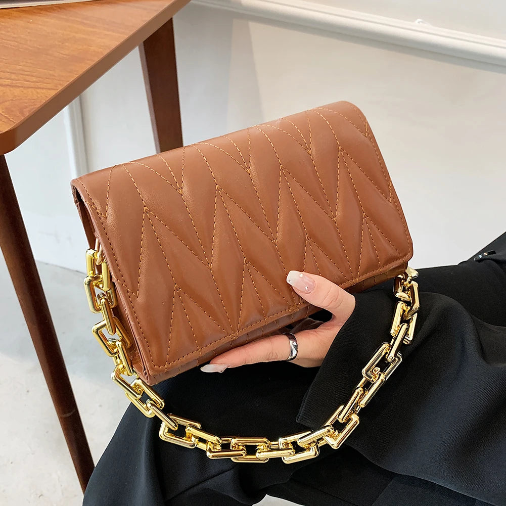 Quilted Chain Shoulder Bag Crossbody Handbag Soft Leather Travel Purse