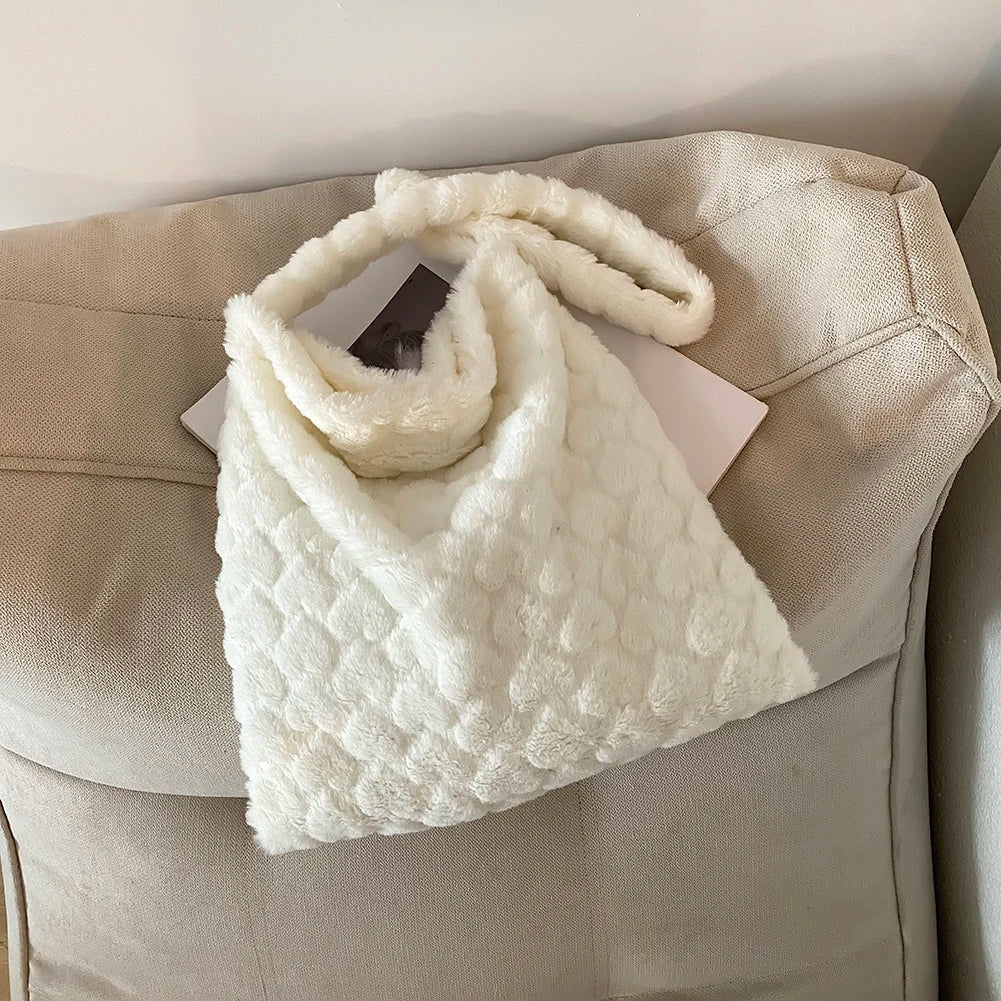 Plush Heart Pattern Shoulder Bag for Women