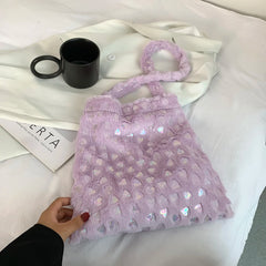 Plush Heart Pattern Shoulder Bag for Women