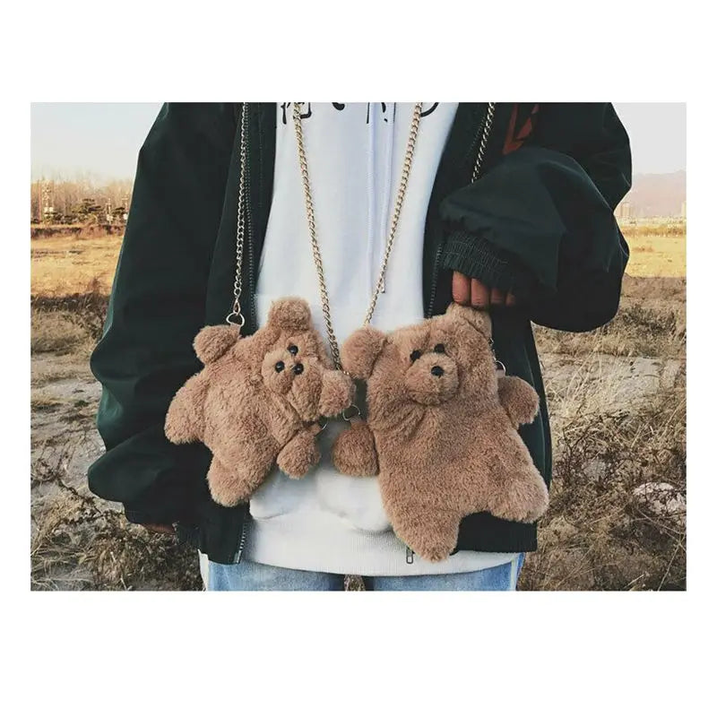 Plush Bear Shoulder Bag Small Clutch Casual Messenger Bag