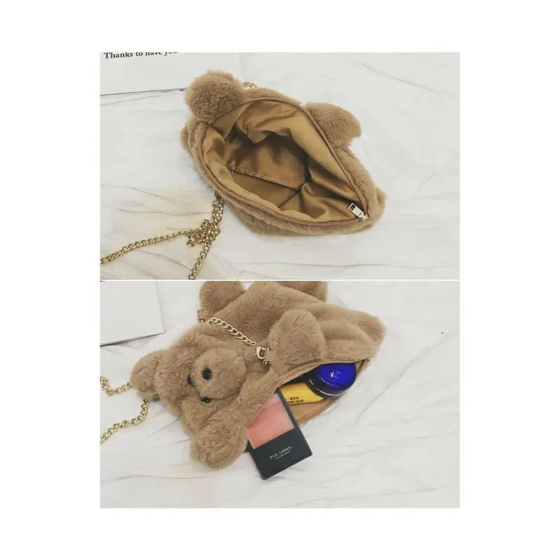 Plush Bear Shoulder Bag Small Clutch Casual Messenger Bag