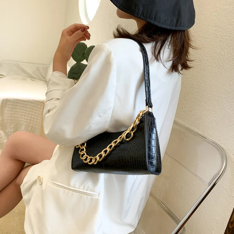 Leather Shoulder Bag Crocodile Pattern Tote Underarm Bag