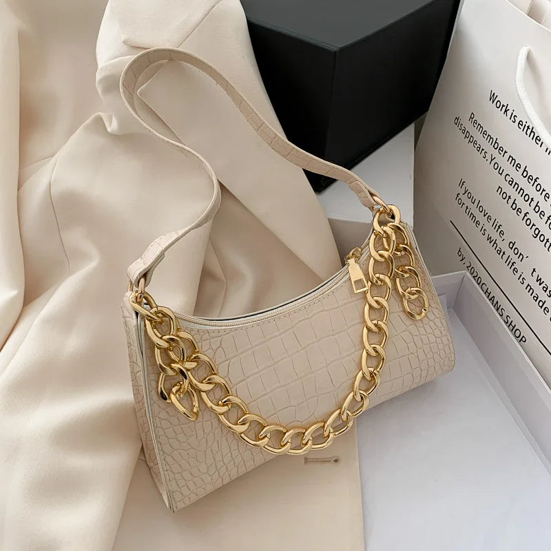 Leather Shoulder Bag Crocodile Pattern Tote Underarm Bag