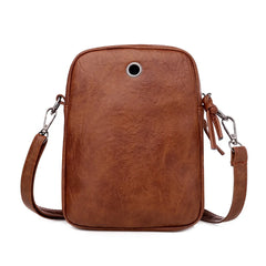 Vintage PU Leather Shoulder Crossbody Bag with Headphone Jack Pouch