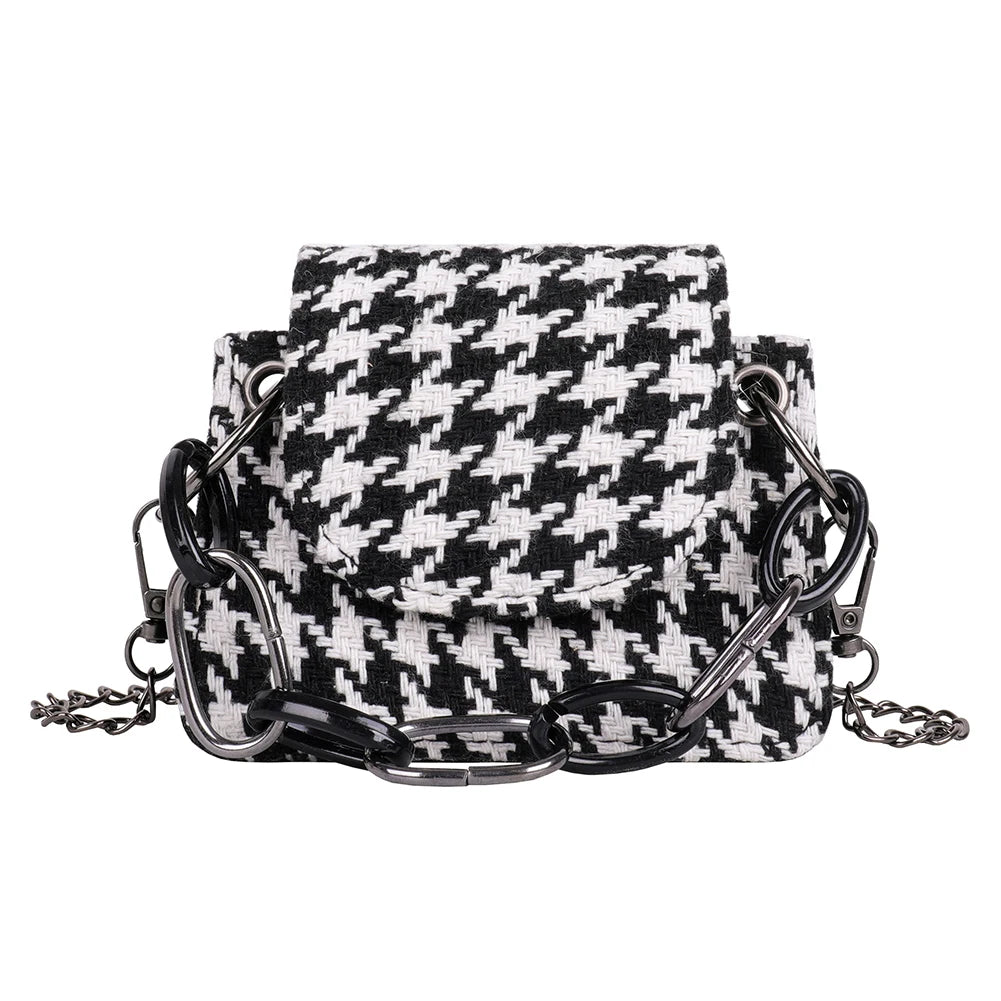 Houndstooth Pattern Woolen Cloth Shoulder Bag for Women