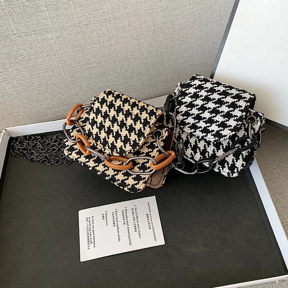 Houndstooth Pattern Woolen Cloth Shoulder Bag for Women