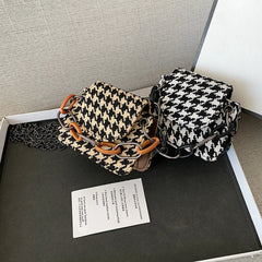 Houndstooth Pattern Woolen Cloth Shoulder Bag for Women