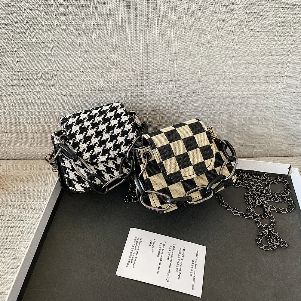 Houndstooth Pattern Woolen Cloth Shoulder Bag for Women