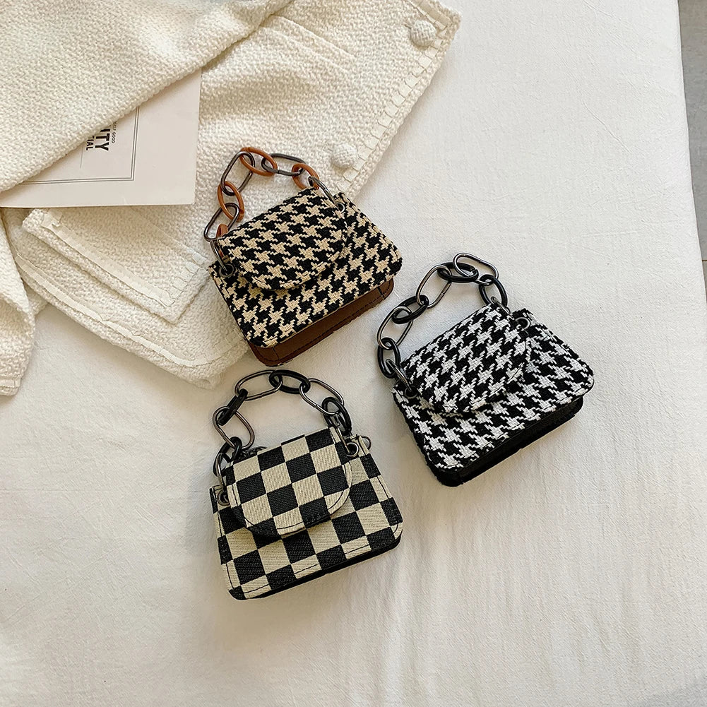 Houndstooth Pattern Woolen Cloth Shoulder Bag for Women