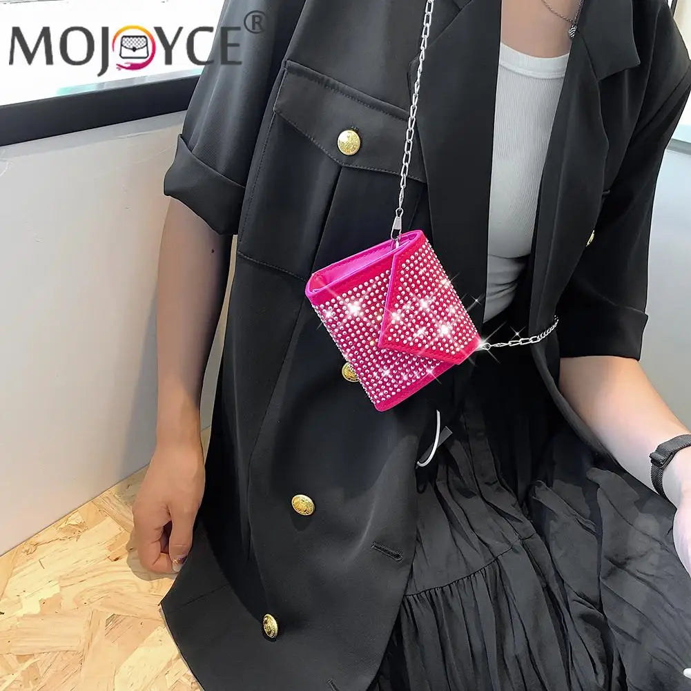 Retro Rhinestone Chain Messenger Bag for Women