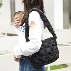 Quilted Hobo Handbag Ruched Small Tote Bag Padded Purse