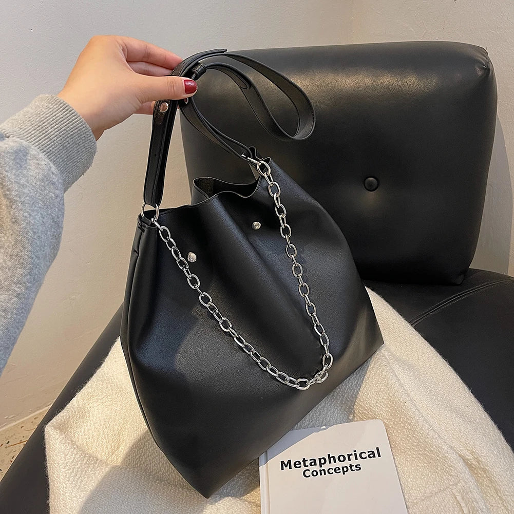 Women Shoulder Bags Solid Casual Chain Decor Underarm Bag Purse Handbags