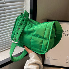 Quilted Cotton Shoulder Bag with Wide Strap
