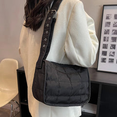 Quilted Cotton Shoulder Bag with Wide Strap
