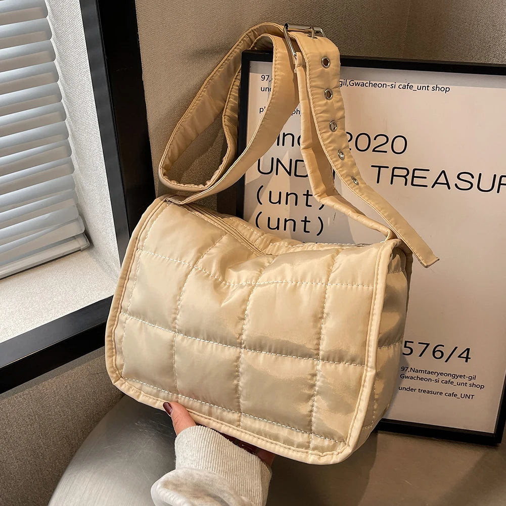 Quilted Cotton Shoulder Bag with Wide Strap