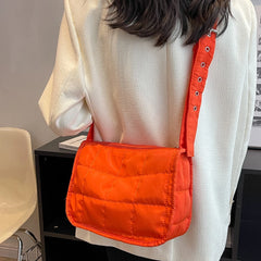 Quilted Cotton Padded Crossbody Bag Wide Strap Messenger Handbag