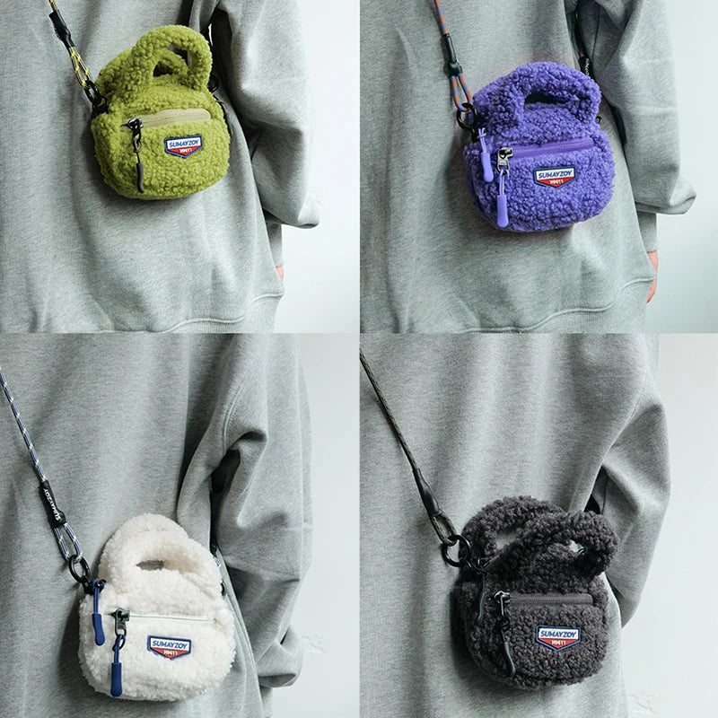 Women Shoulder Crossbody Bag Woolen Splicing Vintage PU Leather