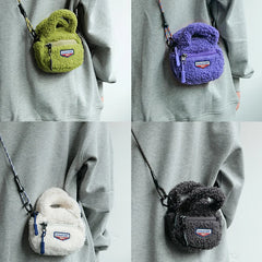 Women Shoulder Crossbody Bag Woolen Splicing Vintage PU Leather