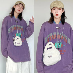 Women Shoulder Crossbody Bag Woolen Splicing Vintage PU Leather