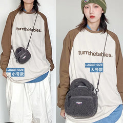 Women Shoulder Crossbody Bag Woolen Splicing Vintage PU Leather