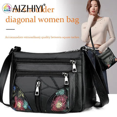 Vintage Flower Print Crossbody Bag Sheepskin Purse