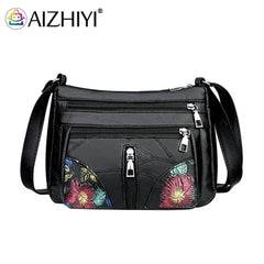 Vintage Flower Print Crossbody Bag Sheepskin Purse