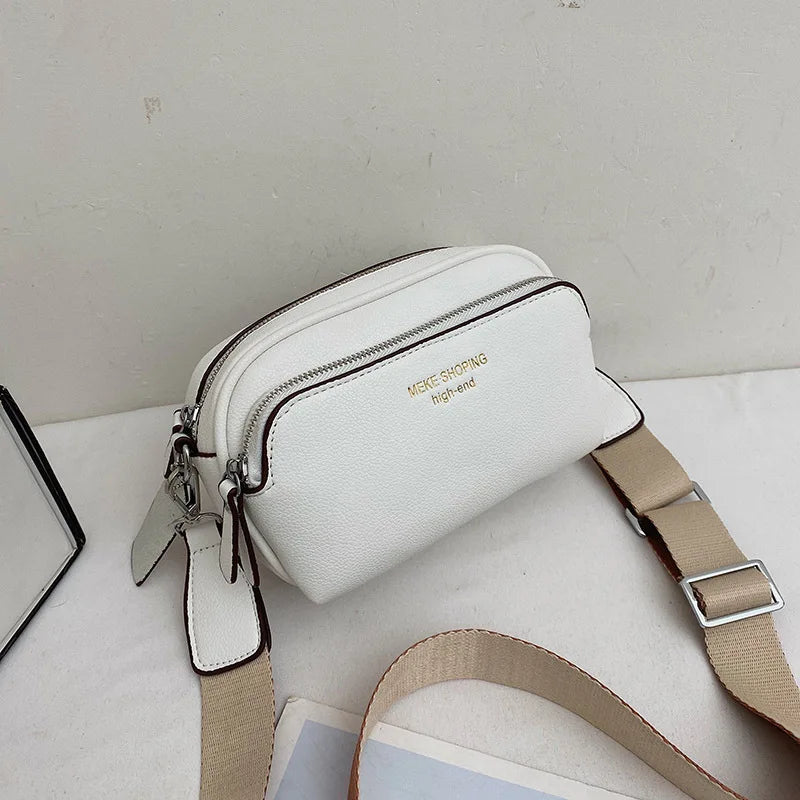 Women Shoulder Handbag Wide Strap Crossbody Bag High Capacity Solid PU Leather F