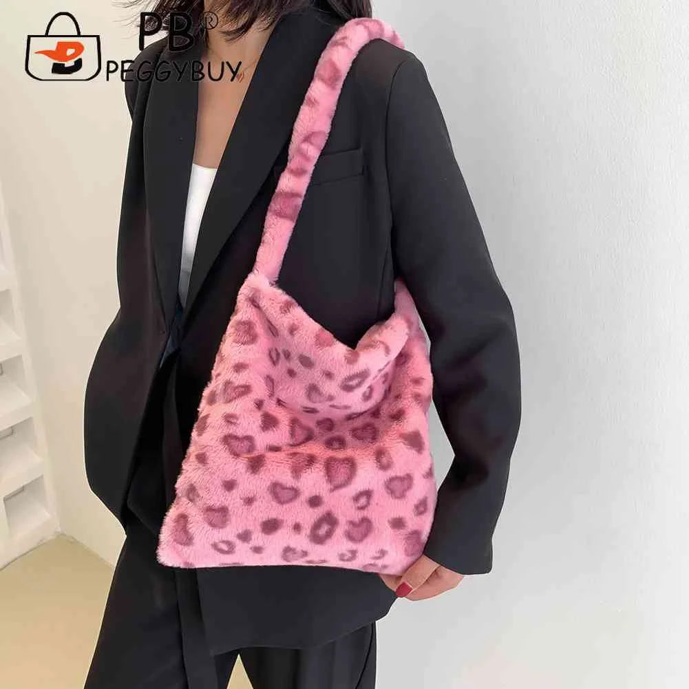 Animal Pattern Plush Shoulder Handbag