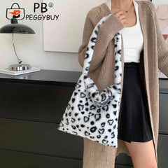 Animal Pattern Plush Shoulder Handbag