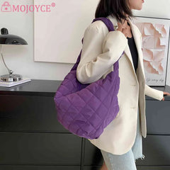 Women Shoulder Handbags Solid Cotton Padded Top-handle Totes Casual Shoulder Tot