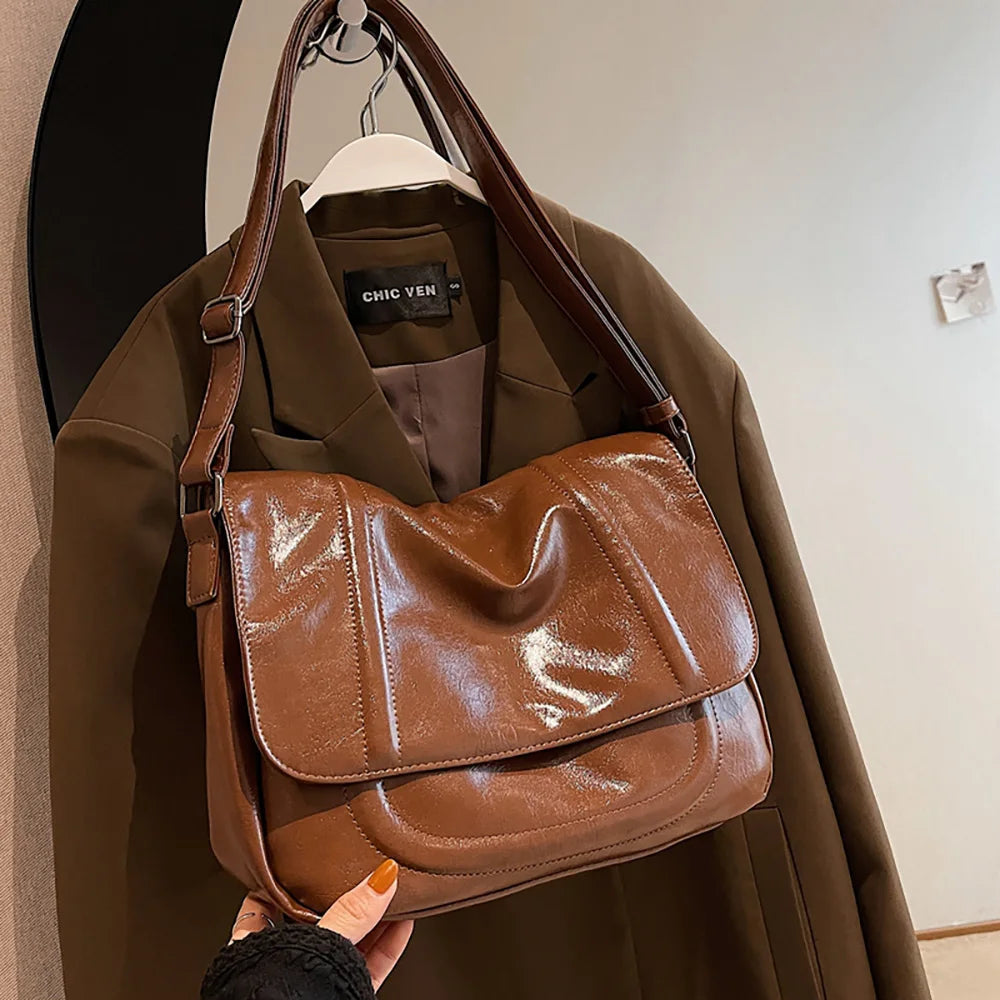 Women Shoulder Messenger Bag Pu Leather Crossbody Tote Bags Winter Large Capacit