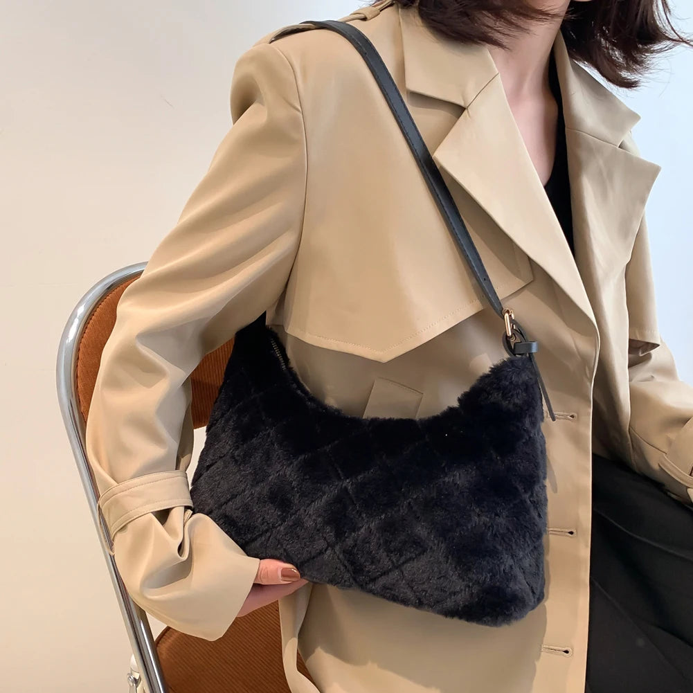 Soft Fluffy Shoulder Tote Bag for Travel Shopping