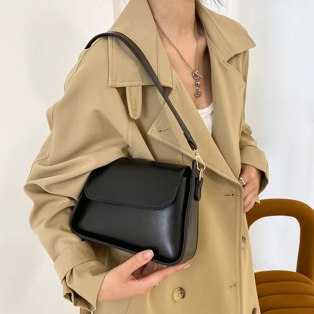Women Shoulder Underam Bags PU Leather Small Square Flap Handbag Totes