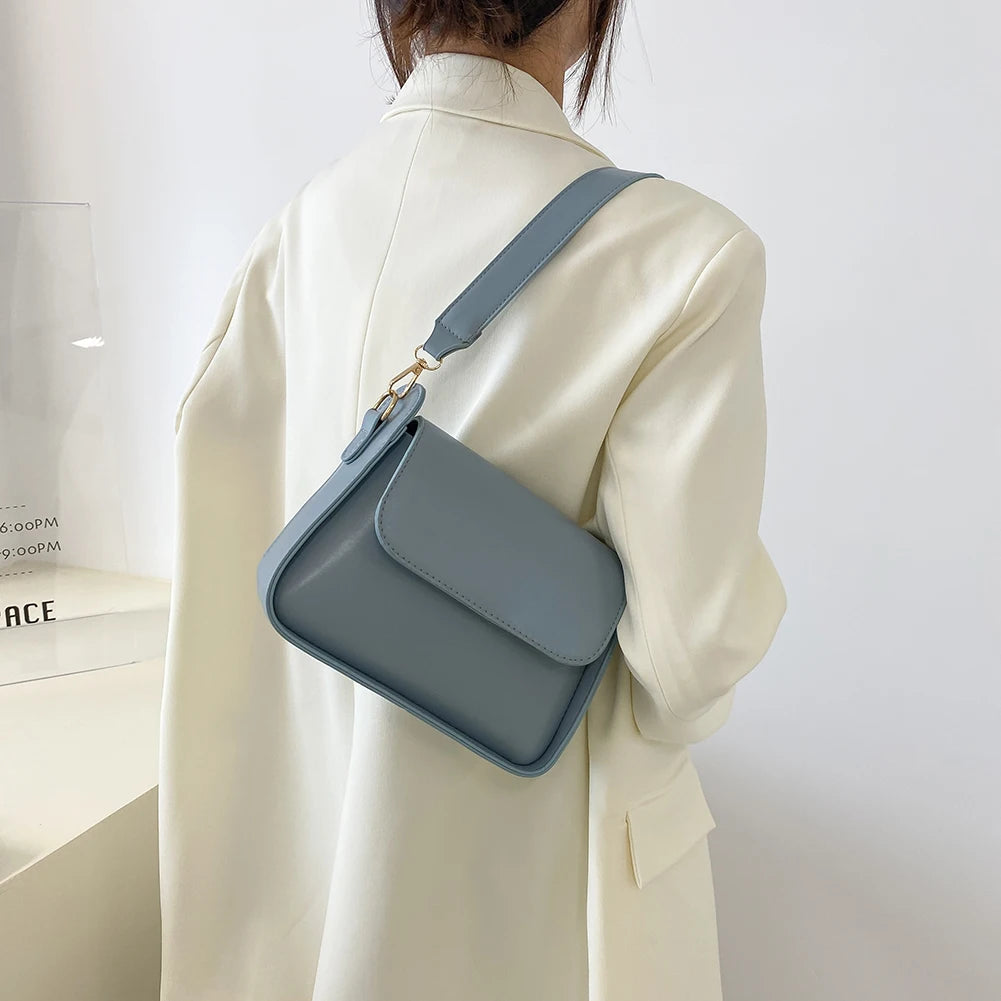 Women Shoulder Underam Bags PU Leather Small Square Flap Handbag Totes