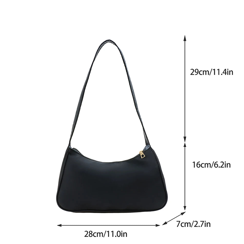 Women Nylon Shoulder Bag Top-handle Clutch Zipper Shopper Handbag Pouch
