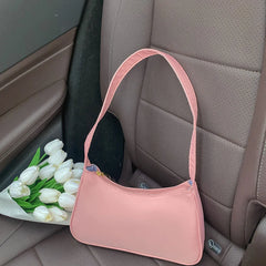 Women Nylon Shoulder Bag Top-handle Clutch Zipper Shopper Handbag Pouch