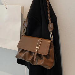 Soft PU Leather Ruched Handbags Weave Chain Female Crossbody Bag